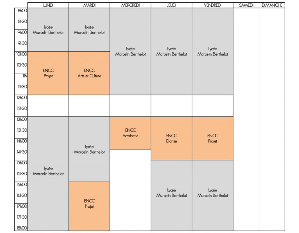 LA SEMAINE TYPE (Ceci est un exemple de semaine type sur la saison 2019-2020. Cette semaine n'est figée ni dans le contenu ni dans le temps)